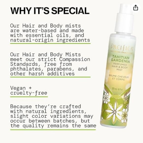 Pacifica Beauty Tahitian Gardenia Perfumed Hair & Body Mist 6 oz NWT - Picture 4 of 6